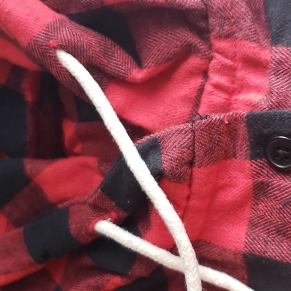 Souactimuy Red Plaid Flannel Hoodie Shacket Pocket Long Sleeve Button Down SZ XL - Picture 4 of 7